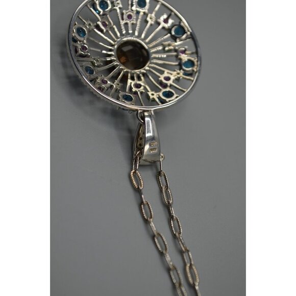 Sunburst Topaz Pendant Sterling Silver 925 ATR Pink Green Blue Stones Necklace - Picture 6 of 10